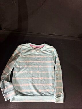 Girls' Mint & White Striped Crewneck Sweatshirt